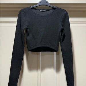 Zara Black Cropped Long-Sleeve Top